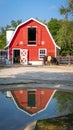 Red Barn Reflected in Rain Puddle