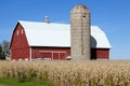 Red Barn, Silo and Corn Field Royalty Free Stock Photo