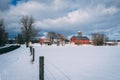 Red barn and silo on a farm in the snow, Gettysburg, Pennsylvania