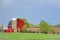 Red Barn with Silo in Wisconsin Countryside Royalty Free Stock Photo