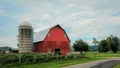 Red Barn With Silo in Wisconsin Royalty Free Stock Photo