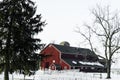 Red Barn in Winter with Snow Royalty Free Stock Photo