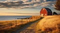 Serene Coastal Barn In The Golden Light Of Rural America