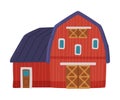 Red Barn, Traditional American Agricultural Rural Building Cartoon Style Vector Illustration