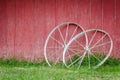 Red Barn with wagon wheels Royalty Free Stock Photo