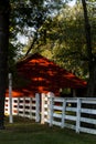 Red Barn and White Fence - Shaker Village of Pleasant Hill - Central Kentucky Royalty Free Stock Photo