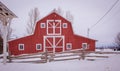Red barn winter in Canada