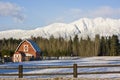 Red Barn in winter landscape Royalty Free Stock Photo