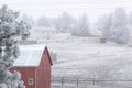 Red barn in winter Royalty Free Stock Photo