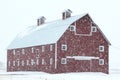 Red Barn in Winter Storm Royalty Free Stock Photo