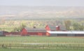 Red Barns In Misty Rain On Sheep Ranch In Colorado