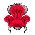 Red baroque armchair. expensive pathos armchair on a white background, furniture in red in flaf style. Cute detailed complex