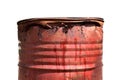 Red barrel oil gallon rusty, metal barrel oil old dirty isolated on white background, red waste bin made from barrel oil tank Royalty Free Stock Photo