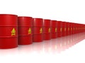 Red barrels containing flammable material