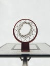 Red basketball hoop from below looking up to the sky ready to jump Royalty Free Stock Photo