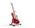 Red Bass Guitar On The Stand