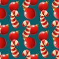 Red baubles and striped candy canes seamless digital pattern Royalty Free Stock Photo