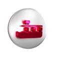 Red Beach pier dock icon isolated on transparent background. Silver circle button.