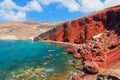 Red beach on Santorini island, Greece. Volcanic rocks Royalty Free Stock Photo