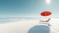 Red Beach Umbrella and Lounger on Sunny Shore Royalty Free Stock Photo