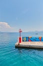 Red Beacon Light and Graffiti, Sucuraj Pier, Croatia