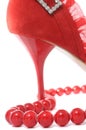 Red Beads and Stiletto Women's Shoe Royalty Free Stock Photo