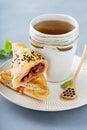 Red bean puff pastry with green tea