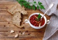 Red bean soup with smoked bacon in white bowl Royalty Free Stock Photo