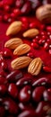 Red beans and almonds on a red background Royalty Free Stock Photo