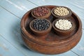 Red Beans, black beans, millet and black eyed peas in wood bowl set Royalty Free Stock Photo