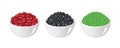 Red beans,Black beans and Green grams or Mung beans in bowl on white background.