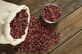 Red beans in a burlap bag Royalty Free Stock Photo