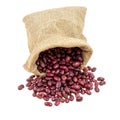 Red beans in burlap sacks jute isolated on white background Royalty Free Stock Photo