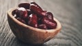 Red beans from can in wood bowl Royalty Free Stock Photo