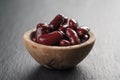 Red beans from can in wood bowl Royalty Free Stock Photo