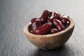 Red beans from can in wood bowl Royalty Free Stock Photo