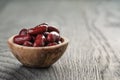 Red beans from can in wood bowl Royalty Free Stock Photo