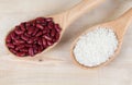 Red beans and rice in a wooden spoons Royalty Free Stock Photo