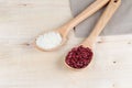 Red beans and rice in a wooden spoons Royalty Free Stock Photo