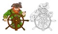 Red beard captain with wheel