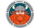 Red-bearded Viking in a helmet with horns