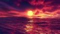 Red beautiful sunset over ocean with red sky and amazing sea with waves Royalty Free Stock Photo