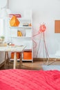 Red bedcover in modern bedroom Royalty Free Stock Photo