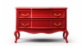 Red Chest Of Drawers With Gold Handles - High Resolution, Monochromatic Depth