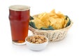 red beer peanuts and chips Royalty Free Stock Photo
