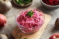 Red beet salad with sour cream and apples Royalty Free Stock Photo