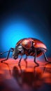 Red beetle on blue background