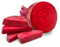 Red beetroot cross section and beetroot slices on white background. File contains clipping path