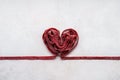 Red beetroot pasta shaped as heart. Valentines Day greeting card