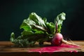 Red beetroot is on a table with a green leaf Royalty Free Stock Photo